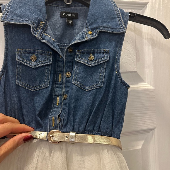 Zunie denim and white tulle with gold accents party dress - size 6 - Picture 5 of 6